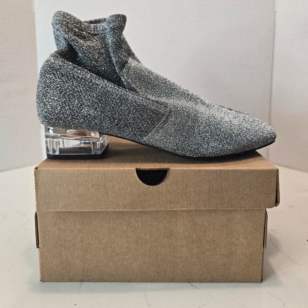 Nine West URAZZA Fabric Ankle Boot Pewter Clear Heel Silver Women's -8 US